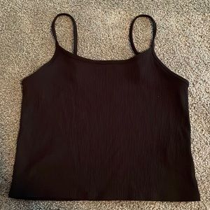 plain black american eagle ribbed cropped tank top